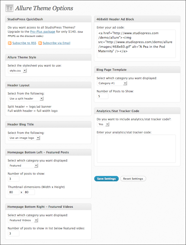 Allure WordPress Theme Options