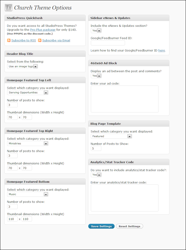 Church WordPress Theme Options