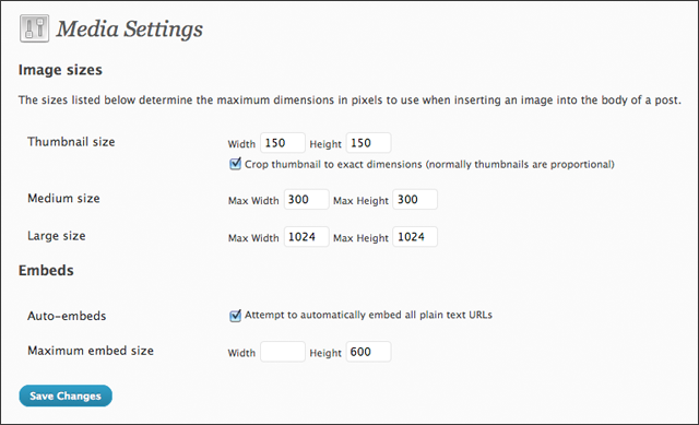 WordPress Media Settings