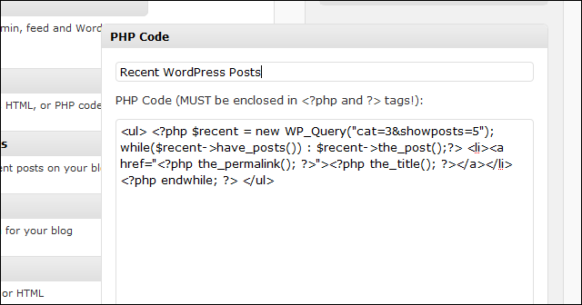 PHP Code Text Widget