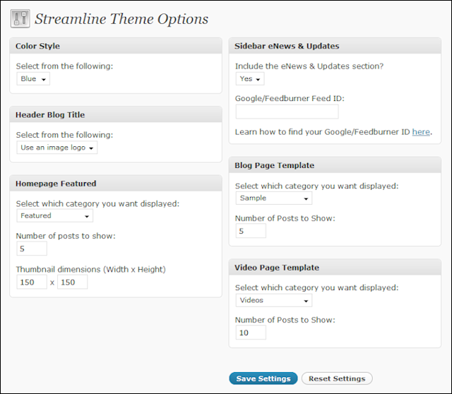 Streamline WordPress Theme Options