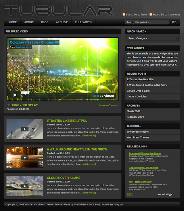 Tubular WordPress Theme Homepage