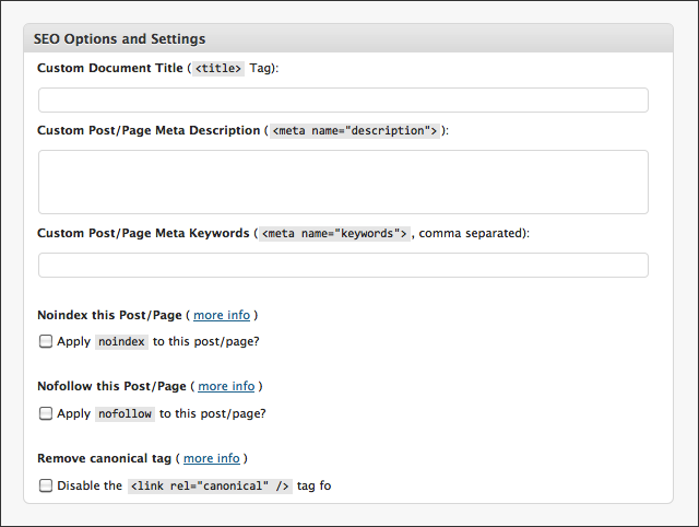 AgentPress SEO Options