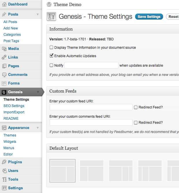 Genesis v1.7 Theme Settings