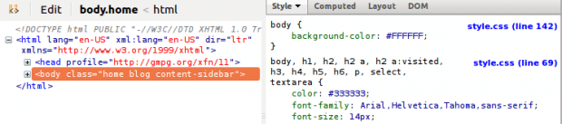 Selecting the body element with Firebug