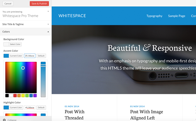 Whitespace Theme Customizer